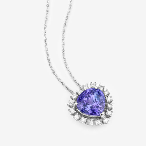 3.25 Carat Genuine Tanzanite and White Diamond 14K White Gold Pendant Bids.com
