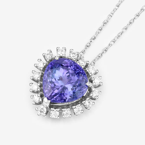3.25 Carat Genuine Tanzanite and White Diamond 14K White Gold Pendant Bids.com
