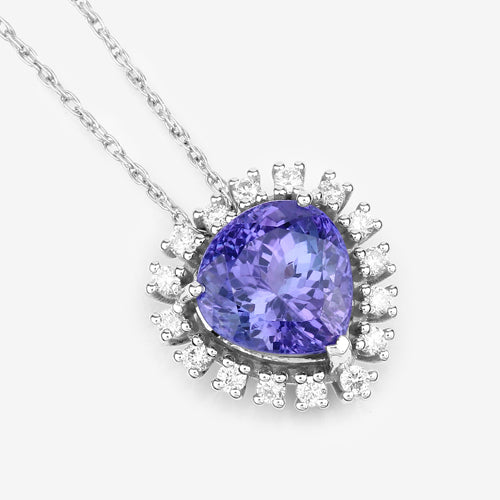 3.25 Carat Genuine Tanzanite and White Diamond 14K White Gold Pendant Bids.com