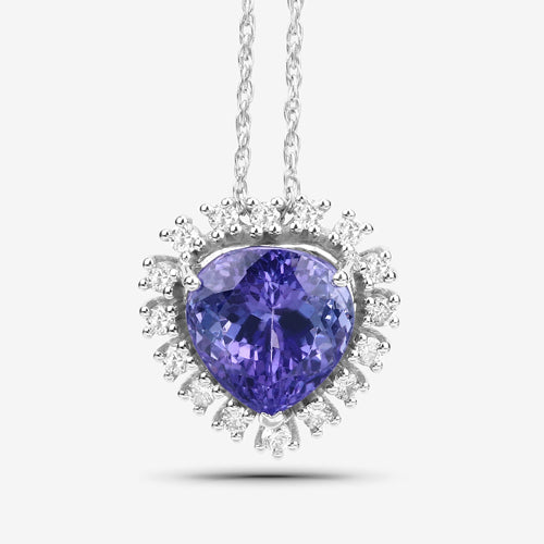 3.25 Carat Genuine Tanzanite and White Diamond 14K White Gold Pendant Bids.com