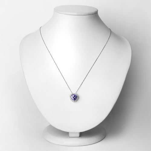 3.25 Carat Genuine Tanzanite and White Diamond 14K White Gold Pendant Bids.com