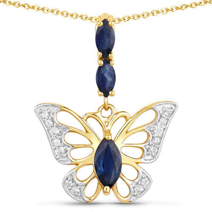 0.92 Carat Genuine Blue Sapphire and White Zircon .925 Sterling Silver Pendant Bids.com