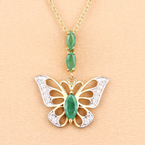 0.72 Carat Genuine Emerald and White Zircon .925 Sterling Silver Pendant Bids.com