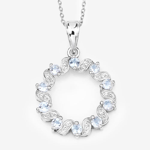 1.10 Carat Genuine Aquamarine and White Topaz .925 Sterling Silver Pendant Bids.com