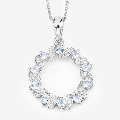 1.10 Carat Genuine Aquamarine and White Topaz .925 Sterling Silver Pendant Bids.com