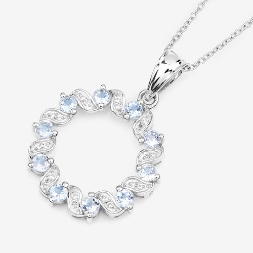 1.10 Carat Genuine Aquamarine and White Topaz .925 Sterling Silver Pendant Bids.com