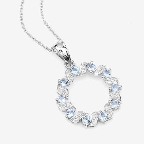 1.10 Carat Genuine Aquamarine and White Topaz .925 Sterling Silver Pendant Bids.com