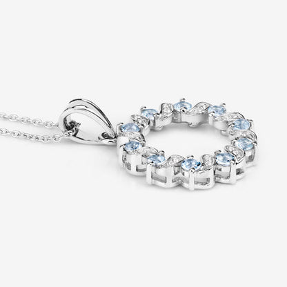 1.10 Carat Genuine Aquamarine and White Topaz .925 Sterling Silver Pendant Bids.com