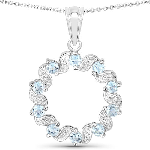 1.10 Carat Genuine Aquamarine and White Topaz .925 Sterling Silver Pendant Bids.com
