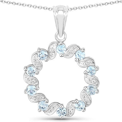 1.10 Carat Genuine Aquamarine and White Topaz .925 Sterling Silver Pendant Bids.com