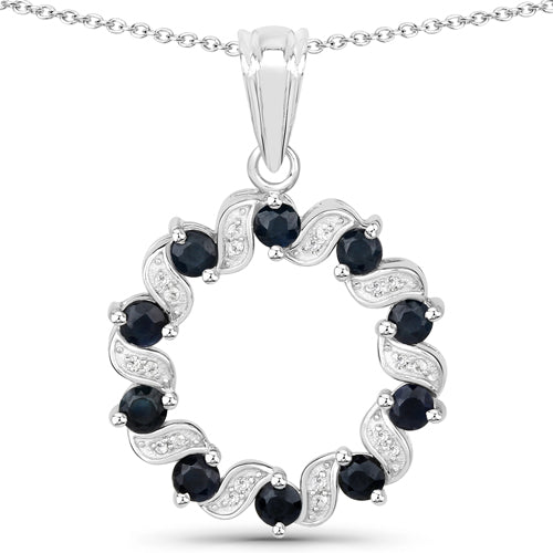 1.30 Carat Genuine Blue Sapphire and White Topaz .925 Sterling Silver Pendant Bids.com