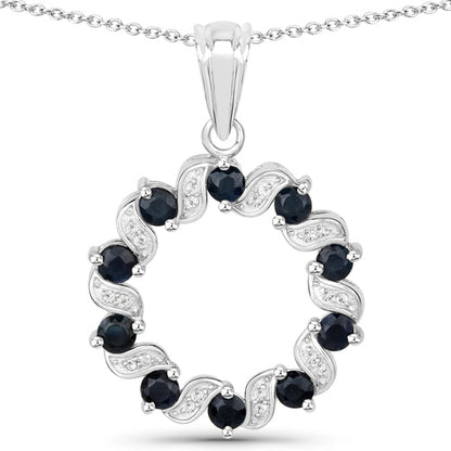 1.30 Carat Genuine Blue Sapphire and White Topaz .925 Sterling Silver Pendant Bids.com