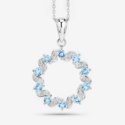 1.30 Carat Genuine Swiss Blue Topaz and White Topaz .925 Sterling Silver Pendant Bids.com