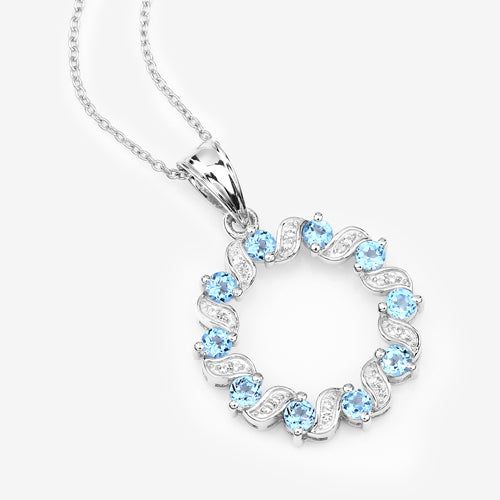 1.30 Carat Genuine Swiss Blue Topaz and White Topaz .925 Sterling Silver Pendant Bids.com