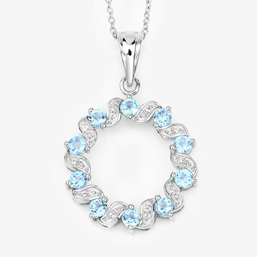 1.30 Carat Genuine Swiss Blue Topaz and White Topaz .925 Sterling Silver Pendant Bids.com