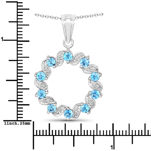 1.30 Carat Genuine Swiss Blue Topaz and White Topaz .925 Sterling Silver Pendant Bids.com