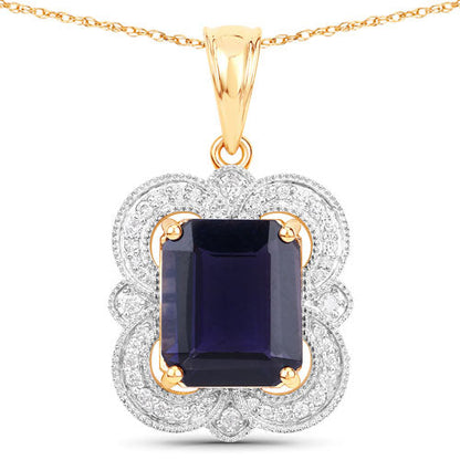 4.07 Carat Genuine Iolite and White Diamond 14K Yellow Gold Pendant Bids.com