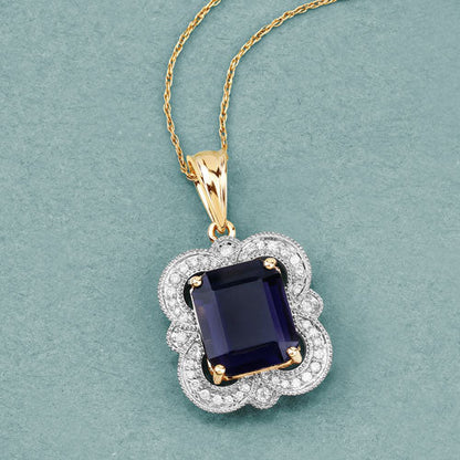 4.07 Carat Genuine Iolite and White Diamond 14K Yellow Gold Pendant Bids.com