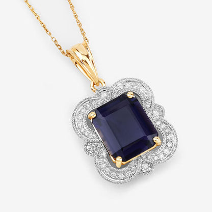 4.07 Carat Genuine Iolite and White Diamond 14K Yellow Gold Pendant Bids.com