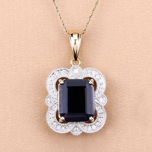 4.07 Carat Genuine Iolite and White Diamond 14K Yellow Gold Pendant Bids.com