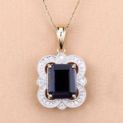 4.07 Carat Genuine Iolite and White Diamond 14K Yellow Gold Pendant Bids.com