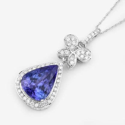 5.54 Carat Genuine Tanzanite and White Diamond 18K White Gold Pendant Bids.com
