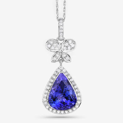 5.54 Carat Genuine Tanzanite and White Diamond 18K White Gold Pendant Bids.com