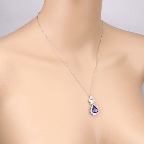 5.54 Carat Genuine Tanzanite and White Diamond 18K White Gold Pendant Bids.com