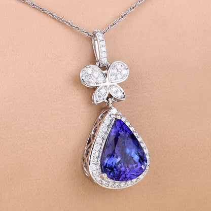 5.54 Carat Genuine Tanzanite and White Diamond 18K White Gold Pendant Bids.com