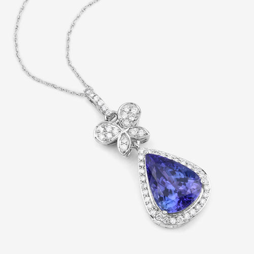 5.54 Carat Genuine Tanzanite and White Diamond 18K White Gold Pendant Bids.com