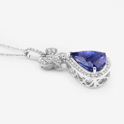 5.54 Carat Genuine Tanzanite and White Diamond 18K White Gold Pendant Bids.com