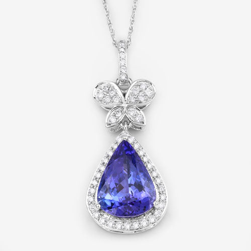 5.54 Carat Genuine Tanzanite and White Diamond 18K White Gold Pendant Bids.com