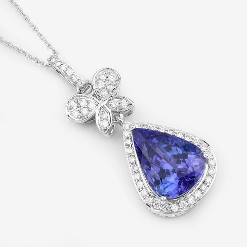 5.54 Carat Genuine Tanzanite and White Diamond 18K White Gold Pendant Bids.com
