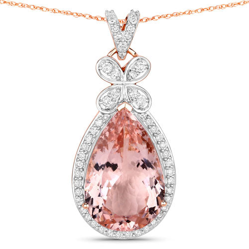 8.14 Carat Genuine Morganite and White Diamond 14K Rose Gold Pendant Bids.com