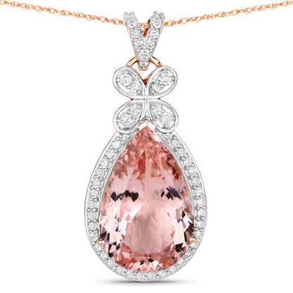 8.14 Carat Genuine Morganite and White Diamond 14K Rose Gold Pendant Bids.com