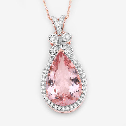 8.14 Carat Genuine Morganite and White Diamond 14K Rose Gold Pendant Bids.com