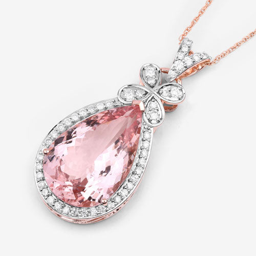 8.14 Carat Genuine Morganite and White Diamond 14K Rose Gold Pendant Bids.com