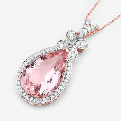 8.14 Carat Genuine Morganite and White Diamond 14K Rose Gold Pendant Bids.com