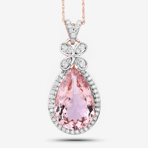 8.14 Carat Genuine Morganite and White Diamond 14K Rose Gold Pendant Bids.com