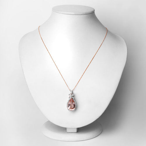 8.14 Carat Genuine Morganite and White Diamond 14K Rose Gold Pendant Bids.com