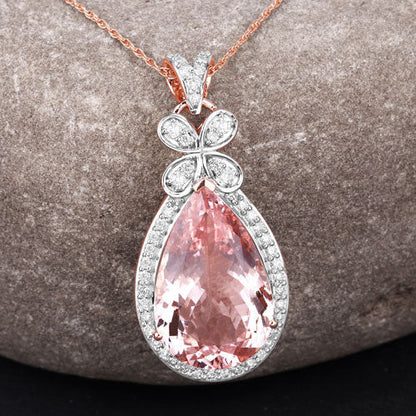8.14 Carat Genuine Morganite and White Diamond 14K Rose Gold Pendant Bids.com