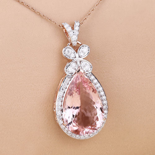 8.14 Carat Genuine Morganite and White Diamond 14K Rose Gold Pendant Bids.com