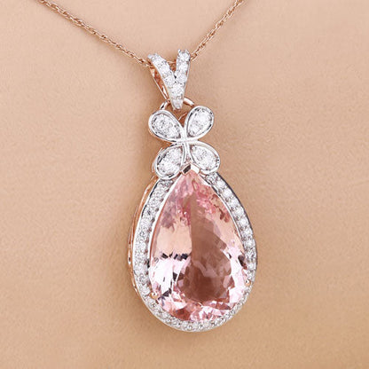 8.14 Carat Genuine Morganite and White Diamond 14K Rose Gold Pendant Bids.com