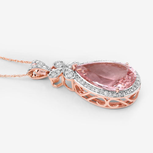 8.14 Carat Genuine Morganite and White Diamond 14K Rose Gold Pendant Bids.com