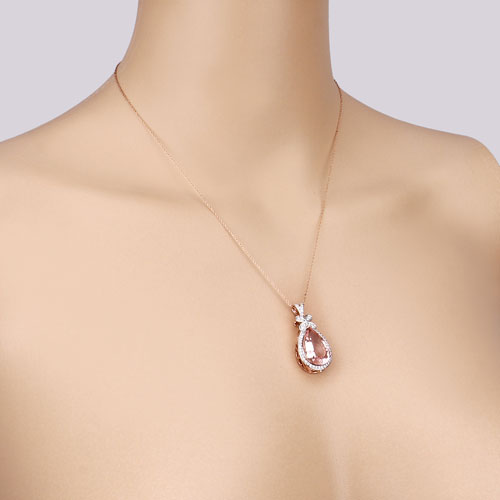 8.14 Carat Genuine Morganite and White Diamond 14K Rose Gold Pendant Bids.com