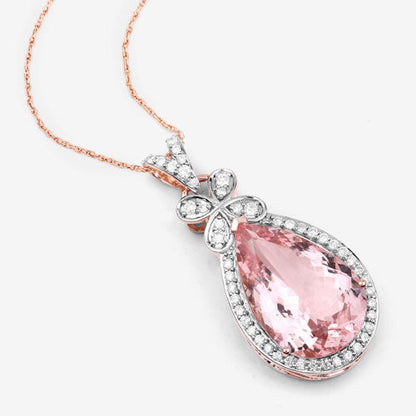 8.14 Carat Genuine Morganite and White Diamond 14K Rose Gold Pendant Bids.com