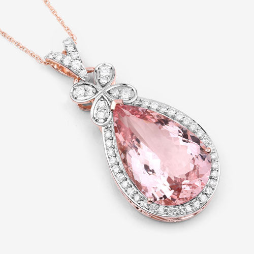 8.14 Carat Genuine Morganite and White Diamond 14K Rose Gold Pendant Bids.com
