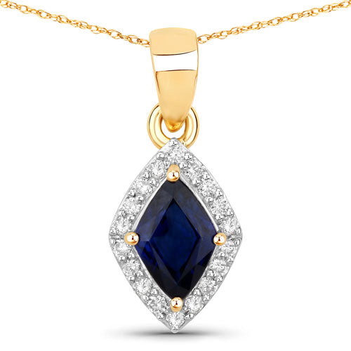0.92 Carat Genuine Blue Sapphire and White Diamond 14K Yellow Gold Pendant Bids.com