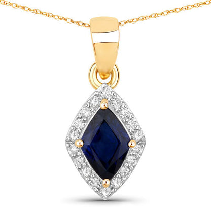 0.92 Carat Genuine Blue Sapphire and White Diamond 14K Yellow Gold Pendant Bids.com