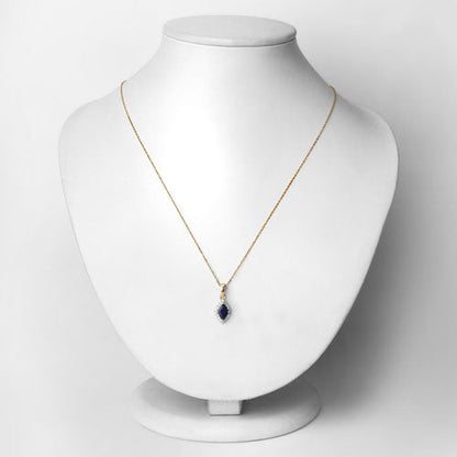 0.92 Carat Genuine Blue Sapphire and White Diamond 14K Yellow Gold Pendant Bids.com